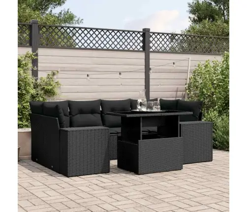 7-Daļīgs Dārza Dīvāna Komplekts Ar Matračiem, Melna Pe Vidaxl