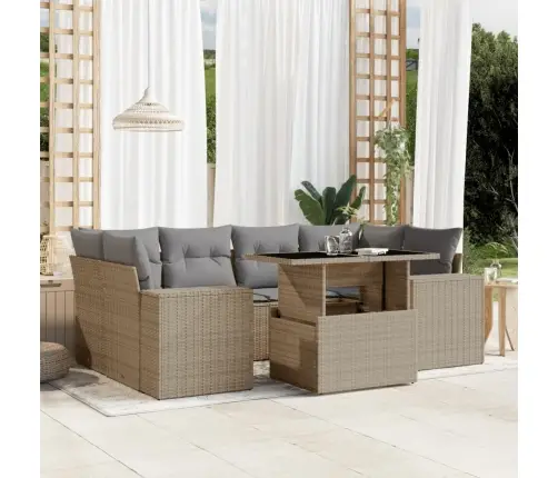 7-Daļīgs Dārza Dīvāna Komplekts, Matrači, Bēša Pe Rotangpalma Vidaxl