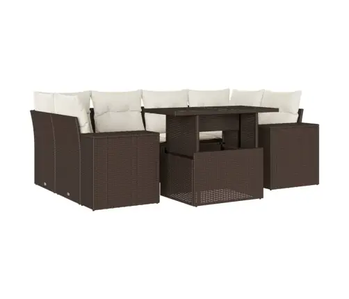 Sofos Komplektas Su Pagalvėlėmis, 7 Dalių, Rudas, Poliratanas