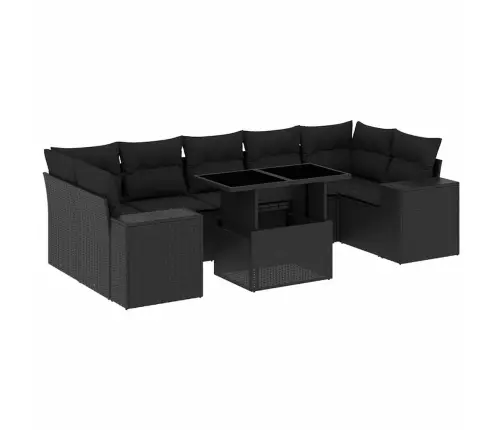 8-Daļīgs Dārza Dīvāna Komplekts, Matrači, Melna Pe Rotangpalma Vidaxl