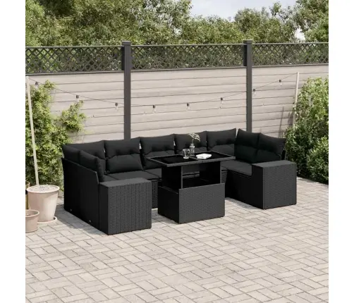 8-Daļīgs Dārza Dīvāna Komplekts, Matrači, Melna Pe Rotangpalma Vidaxl
