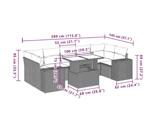 8-Osaline Aiadiivani Komplekt Patjadega, Beež, Polürotang