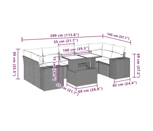 8-Daļīgs Dārza Dīvāna Komplekts Ar Matračiem, Pelēks Pe Pinums Vidaxl