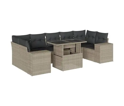 8-Daļīgs Dārza Dīvāna Komplekts,Matrači, Gaiši Pelēka Pe Pinums Vidaxl