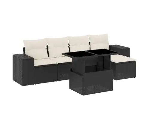 6-Daļīgs Dārza Dīvāna Komplekts, Matrači, Melna Pe Rotanpalma Vidaxl