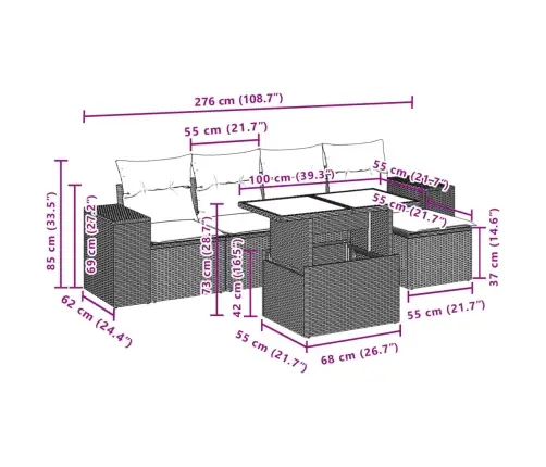 6-Daļīgs Dārza Dīvāna Komplekts, Matrači, Melna Pe Rotanpalma Vidaxl