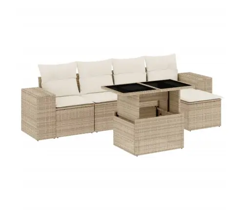 6-Daļīgs Dārza Dīvāna Komplekts, Matrači, Bēša Pe Rotangpalma Vidaxl