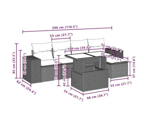 6-Daļīgs Dārza Dīvāna Komplekts, Matrači, Bēša Pe Rotangpalma Vidaxl