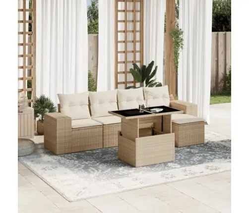 6-Daļīgs Dārza Dīvāna Komplekts, Matrači, Bēša Pe Rotangpalma Vidaxl