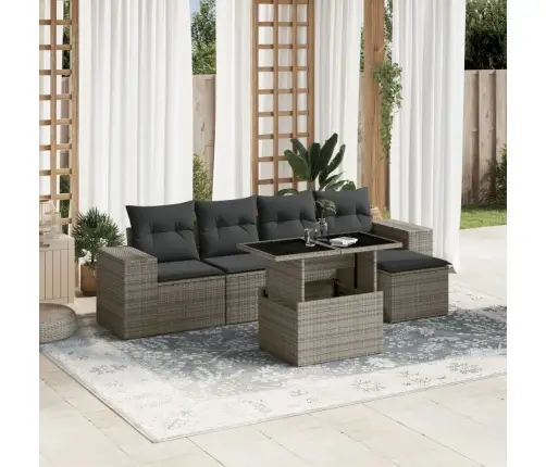 6-Daļīgs Dārza Dīvāna Komplekts Ar Matračiem, Pelēks Pe Pinums Vidaxl