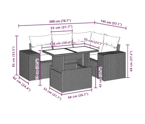 5-Osaline Aiadiivanikomplekt Patjadega, Must, Polürotang