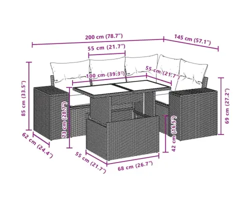 5-Osaline Aiadiivanikomplekt Patjadega, Must, Polürotang