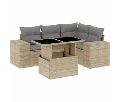 5-Daļīgs Dārza Dīvāna Komplekts, Matrači, Bēša Pe Rotangpalma Vidaxl