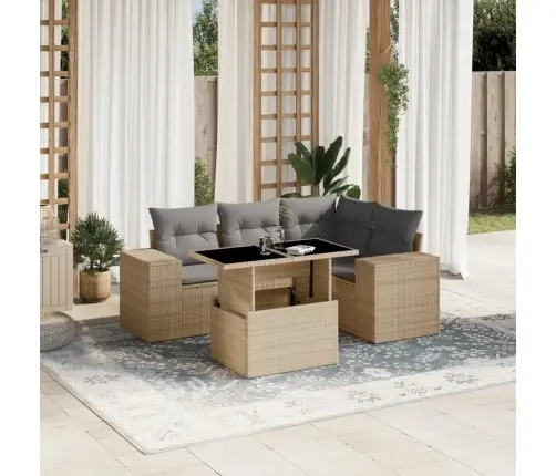 5-Daļīgs Dārza Dīvāna Komplekts, Matrači, Bēša Pe Rotangpalma Vidaxl