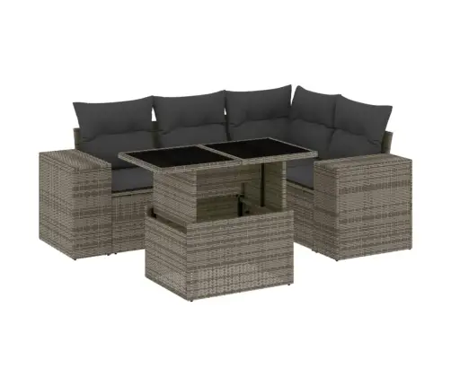 5-Daļīgs Dārza Dīvāna Komplekts Ar Matračiem, Pelēks Pe Pinums Vidaxl