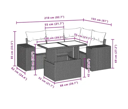 5-Daļīgs Dārza Dīvāna Komplekts Ar Matračiem, Pelēks Pe Pinums Vidaxl