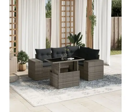 5-Daļīgs Dārza Dīvāna Komplekts Ar Matračiem, Pelēks Pe Pinums Vidaxl