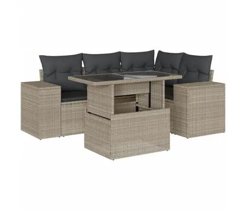 5-Osaline Aiamööblikomplekt Patjadega, Helehall, Polürotang