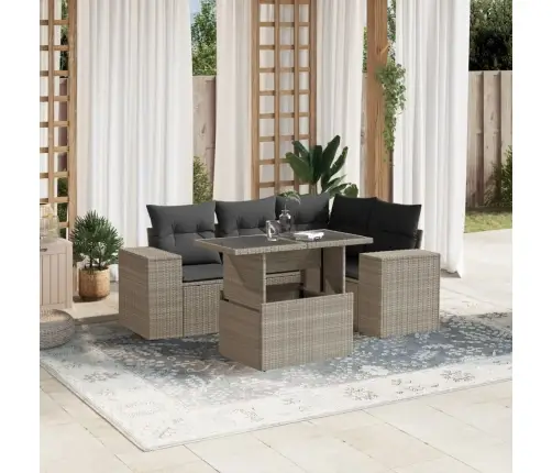 5-Osaline Aiamööblikomplekt Patjadega, Helehall, Polürotang