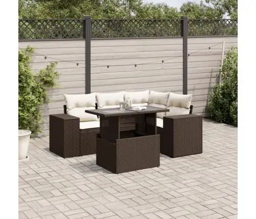 5-Daļīgs Dārza Dīvānu Komplekts, Matrači, Brūna Pe Rotangpalma Vidaxl