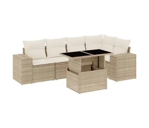 Sofos Komplektas Su Pagalvėlėmis, 6 Dalių, Smėlio, Poliratanas