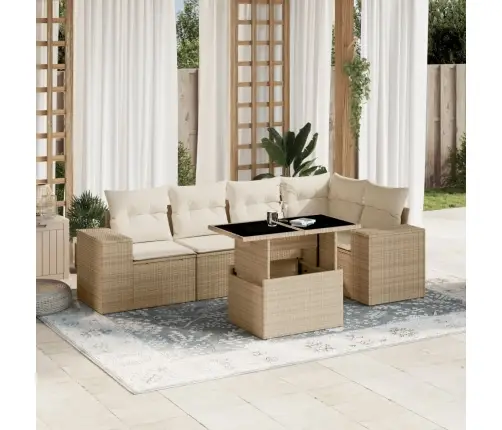 Sofos Komplektas Su Pagalvėlėmis, 6 Dalių, Smėlio, Poliratanas