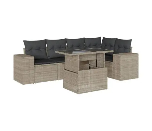 6-Osaline Aiamööblikomplekt Patjadega, Helehall, Polürotang