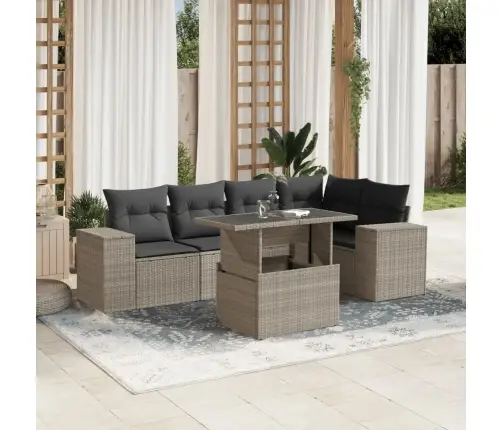 6-Osaline Aiamööblikomplekt Patjadega, Helehall, Polürotang