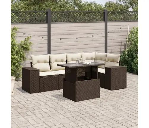 6-Daļīgs Dārza Dīvānu Komplekts, Matrači, Brūna Pe Rotangpalma Vidaxl