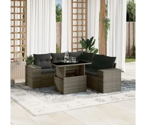 Sofos Komplektas Su Pagalvėlėmis, 6 Dalių, Pilkas, Poliratanas