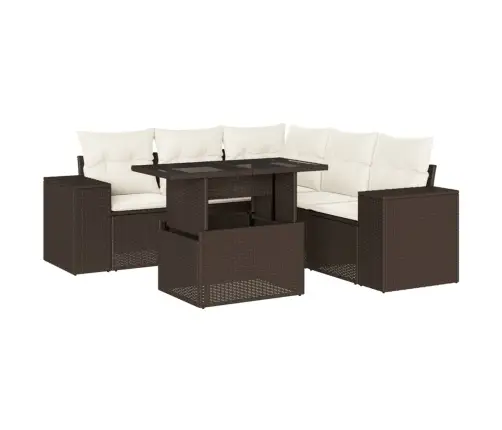 Sofos Komplektas Su Pagalvėlėmis, 6 Dalių, Rudas, Poliratanas