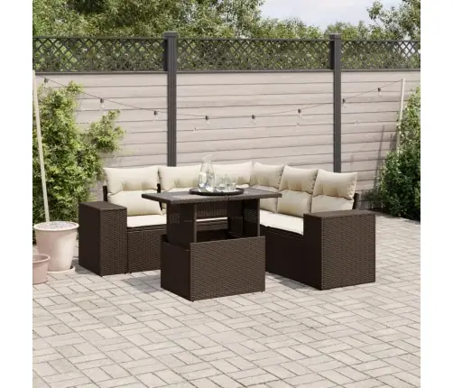 Sofos Komplektas Su Pagalvėlėmis, 6 Dalių, Rudas, Poliratanas