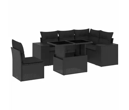 Sofos Komplektas Su Pagalvėlėmis, 6 Dalių, Juodas, Poliratanas