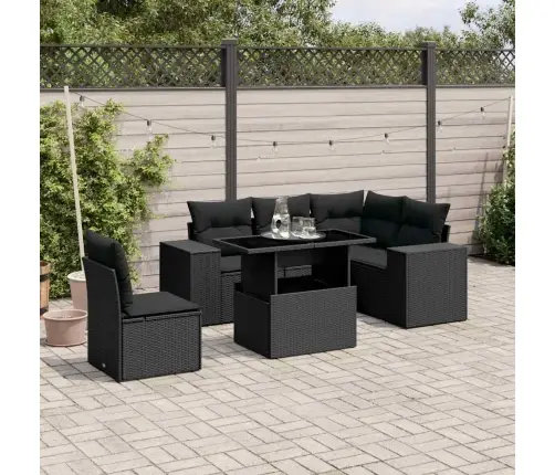 Sofos Komplektas Su Pagalvėlėmis, 6 Dalių, Juodas, Poliratanas