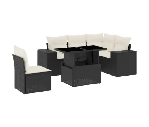 6-Daļīgs Dārza Dīvāna Komplekts, Matrači, Melna Pe Rotanpalma Vidaxl