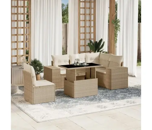 Sofos Komplektas Su Pagalvėlėmis, 6 Dalių, Smėlio, Poliratanas