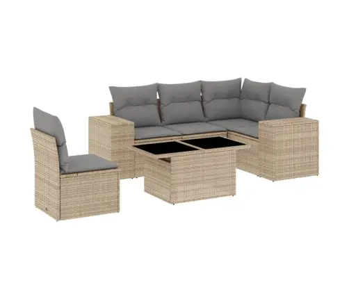 6-Daļīgs Dārza Dīvāna Komplekts, Matrači, Bēša Pe Rotangpalma Vidaxl