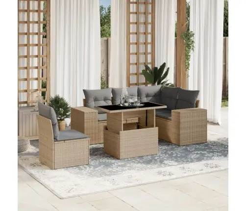 6-Daļīgs Dārza Dīvāna Komplekts, Matrači, Bēša Pe Rotangpalma Vidaxl