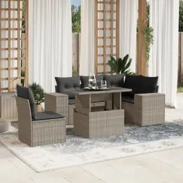 6-Daļīgs Dārza Dīvānu Komplekts,Matrači, Gaiši Pelēka Pe Pinums Vidaxl