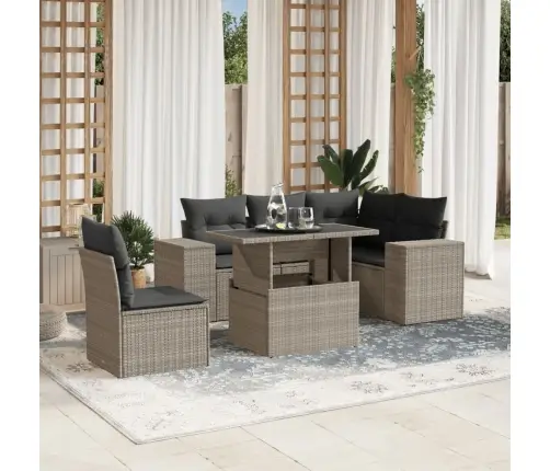 6-Daļīgs Dārza Dīvānu Komplekts,Matrači, Gaiši Pelēka Pe Pinums Vidaxl