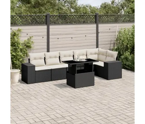 Sofos Komplektas Su Pagalvėlėmis, 7 Dalių, Juodas, Poliratanas