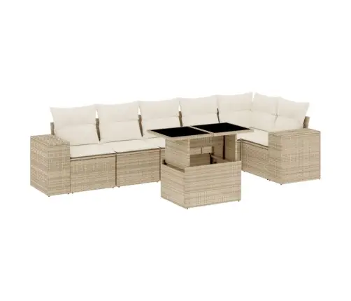 Sofos Komplektas Su Pagalvėlėmis, 7 Dalių, Smėlio, Poliratanas