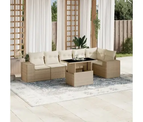 Sofos Komplektas Su Pagalvėlėmis, 7 Dalių, Smėlio, Poliratanas