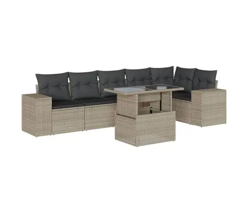 7-Osaline Aiamööblikomplekt Patjadega, Helehall, Polürotang