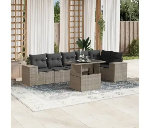 7-Osaline Aiamööblikomplekt Patjadega, Helehall, Polürotang