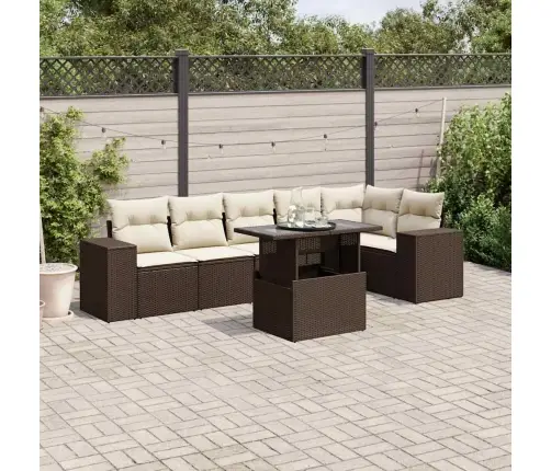 7-Osaline Aiamööblikomplekt Patjadega, Pruun, Polürotang