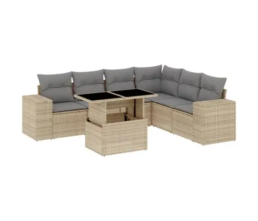 7-Daļīgs Dārza Dīvāna Komplekts, Matrači, Bēša Pe Rotangpalma Vidaxl