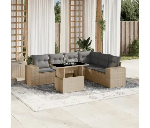 7-Daļīgs Dārza Dīvāna Komplekts, Matrači, Bēša Pe Rotangpalma Vidaxl