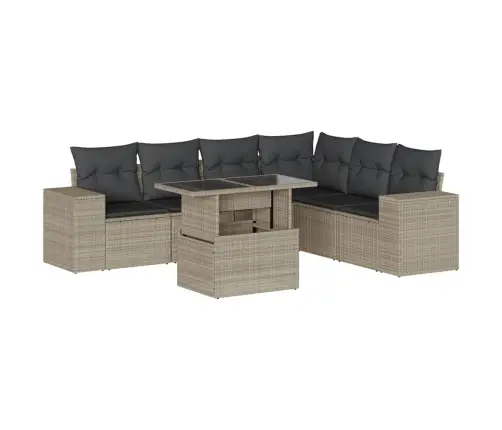 7-Osaline Aiamööblikomplekt Patjadega, Helehall, Polürotang