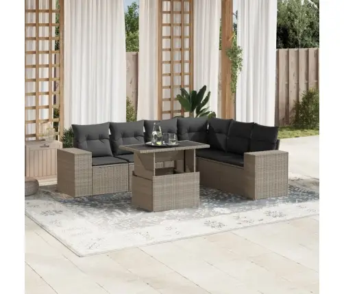 7-Osaline Aiamööblikomplekt Patjadega, Helehall, Polürotang